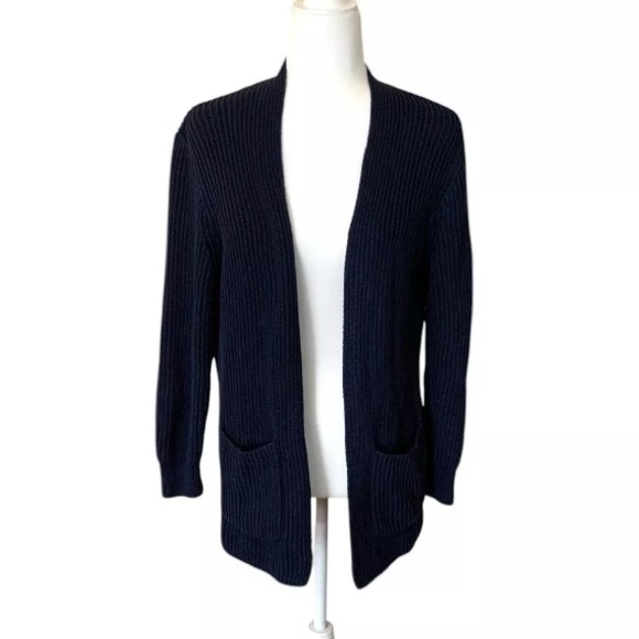 Madewell Ribbed Open Cardigan Sz Small Dark Blue Pockets Cotton Knit Sweater C9 - Picture 3 of 5